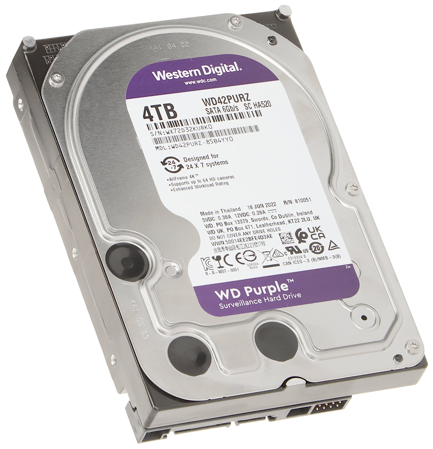 Western Digital 4TB WD42PURZ SATA Hard Drive for Surveillance Hikvision NVR/DVR